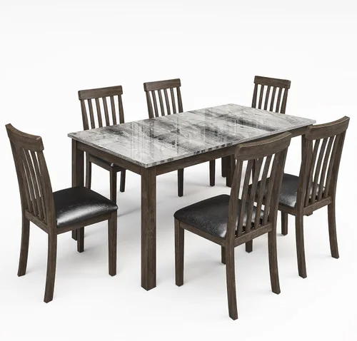 Miniatura 8 de LUXOAK Juego de mesa de comedor de madera maciza de 71 pulgadas, mesa de cocina de mármol sintético con 6 sillas, respaldos curvados y asientos