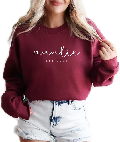 Miniatura 4 de Verita Culture Sudadera de manga larga con cuello redondo para mujer, diseño de tía, estampado de letras gráficas, color arena