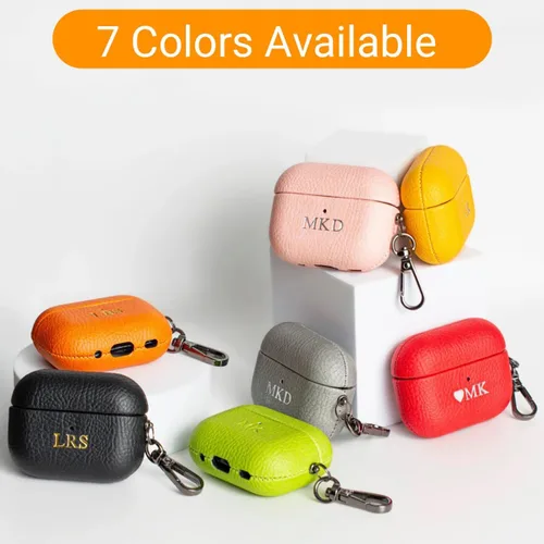 Miniatura 2 de Funda personalizada con nombre para AirPods Pro, añade tus propias iniciales personalizadas, monograma, funda de lujo de cuero vegano para Air Pods