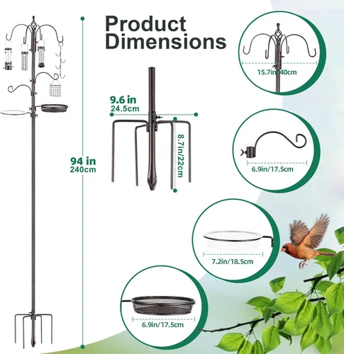Miniatura 2 de Kit de estación de alimentación de pájaros, comedero para pájaros salvajes, colgador de maceta colgante, alimentador múltiple colgante con comedero