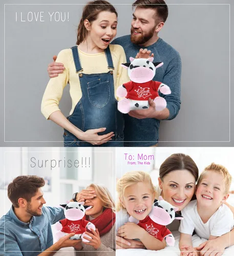 Miniatura 3 de DolliBu Vaca de peluche con texto en inglés "I Love You", bonito animal de peluche con camisa roja y nombre, regalo personalizado para el día de San