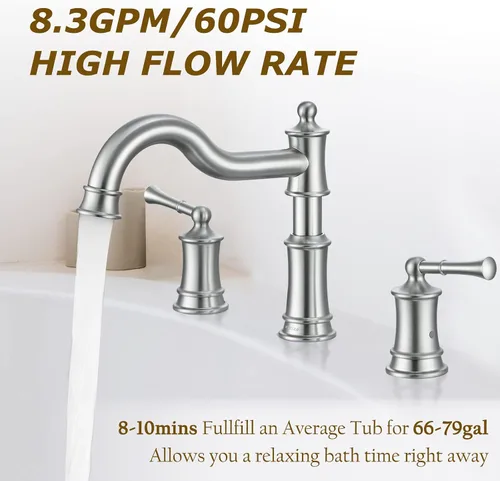 Miniatura 4 de Grifo romano para bañera de montaje en cubierta, grifo de bañera para baño de instalación extendida, boquilla clásica elegante con 3 orificios
