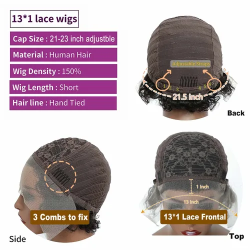 Miniatura 6 de INSTASTYLE Pelucas rubias degradadas con encaje frontal de 6 pulgadas, cabello humano de 13 x 1, corte Pixie, pelucas cortas rizadas de encaje HD