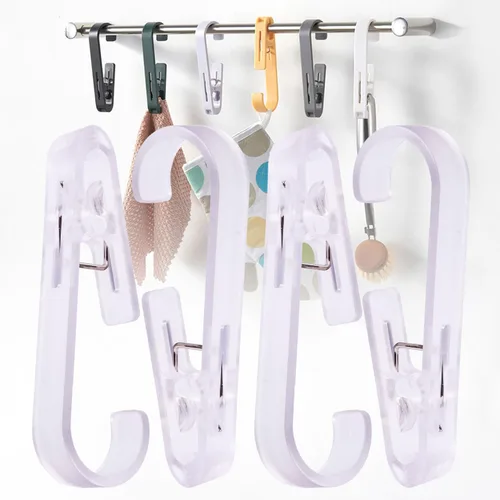 Miniatura 10 de iBetterLife Alfileres de ropa resistentes para exteriores, 8 ganchos grandes para ropa sucia con clips, abrazaderas organizadoras de armario