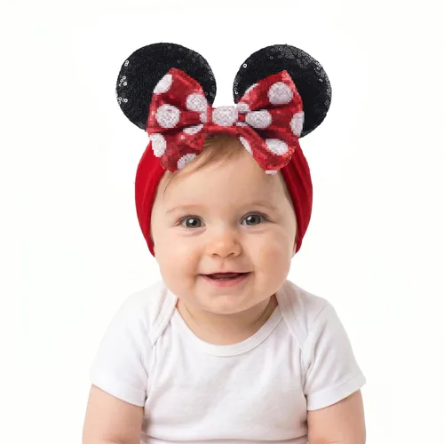 Miniatura 11 de Diadema para bebé niña con orejas de ratón y lazo de lunares 3D, diadema ancha para recién nacido, bebé y niña, accesorios para la cabeza