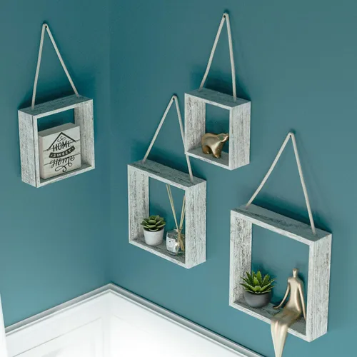 Miniatura 5 de J JACKCUBE DESIGN MK571C - Estantes cuadrados flotantes para colgar en la pared, estantes de madera rústica, cajas de sombra, decoración bohemia