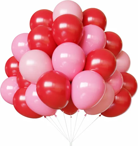Miniatura 32 de Globos rojos y blancos, 67 globos de confeti rojo de 12 pulgadas y globos blancos para el día de la madre, día de San Valentín, cumpleaños, boda
