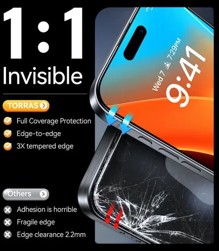 Miniatura 5 de TORRAS Protector de Pantalla Irrompible de Grado Militar para iPhone 16 Pro [Vidrio Templado Aeroespacial 9H+ e Instalación en Un Solo Paso] Ajuste