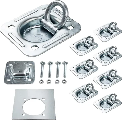 Miniatura 11 de Lonffery Paquete de 4 anclajes de amarre de anillo en D empotrados (capacidad de 6,000 libras), kit resistente para remolque o entregas plateado