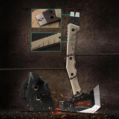 Miniatura 3 de HX OUTDOORS Mercenarys - Hachas de ingeniero táctico multifuncional, a prueba de explosiones, para campamento, artillería, martillo de rescate