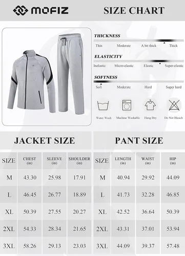 Miniatura 9 de MoFiz Chándal deportivo para hombre, 2 piezas, chaqueta con cremallera completa, pantalón de manga larga, casual, para correr, gimnasio