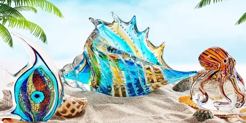 Miniatura 7 de EUSTUMA Adorno de figuras de caracolas de vidrio soplado a mano, adorno de animales marinos para decoración del hogar, colección de animales marinos
