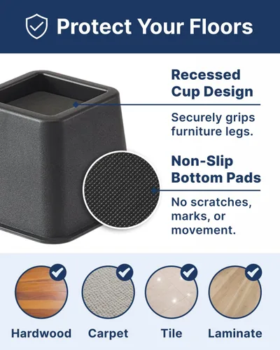 Miniatura 7 de Elevadores de cama – Esenciales para dormitorio – Elevadores de muebles ajustables de 3 y 5 pulgadas u 8 pulgadas combinados – Resistente
