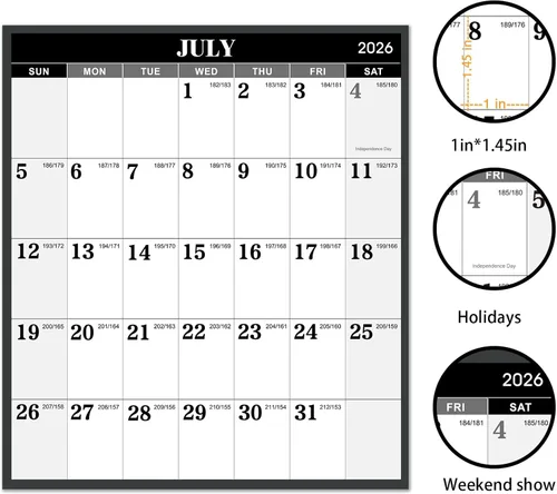 Miniatura 4 de Calendario anual de pared 2026-2027 - Calendario de pared 2026-2027 borrado en seco, julio de 2026 a junio de 2027, 34.6 x 22.9 pulgadas, calendario