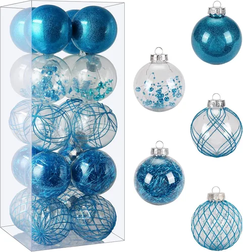 Miniatura 8 de Juego de adornos de bola de Navidad, 20 unidades, grandes, color negro transparente, inastillables, 3.150 in/3.15 pulgadas, adornos de Navidad