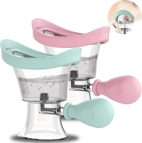 Paquete de 2 vasos portátiles para lavado de ojos, kit de baño, cuidado de silicona a presión de aire, kit de limpieza para lavar la taza, kit de