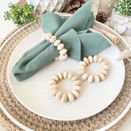 Miniatura 13 de Juego de 6 servilleteros de madera con cuentas de madera Servilleteros de madera rústica para decoración de mesa, hecho a mano, servilleta LEBEJUA