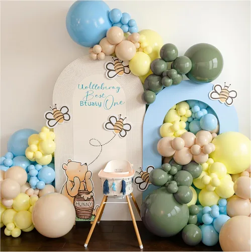 Miniatura 7 de Kit de arco de guirnalda de globos pastel con 100 globos azules y amarillos, kit de ramo de globos de bricolaje para baby shower, boda, despedida