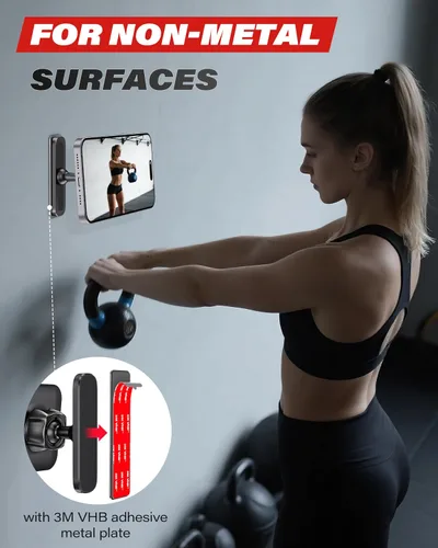 Miniatura 5 de A2C Soporte magnético para teléfono para gimnasio, base de aleación de aluminio que se fija a superficies metálicas y no metálicas, soporte