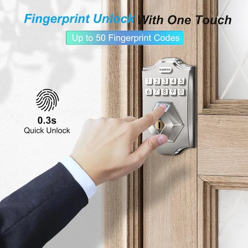 Miniatura 3 de KS2 huella digital, cerrojo de entrada sin llave con teclado, cerrojo electrónico, cerraduras inteligentes para puerta delantera, con código