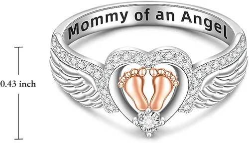 Miniatura 2 de Anillo de aborto espontáneo para mujer, anillo conmemorativo de pérdida de bebé, plata de ley, huella de corazón, mamá de un ángel, joyería