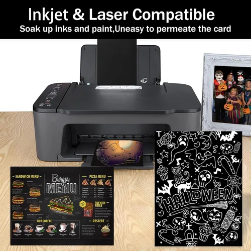Miniatura 3 de 100 hojas de cartulina negra de 8.5 x 11 pulgadas, papel de impresora Goefun de 80 libras para Halloween, invitaciones, álbumes de recortes, Negro
