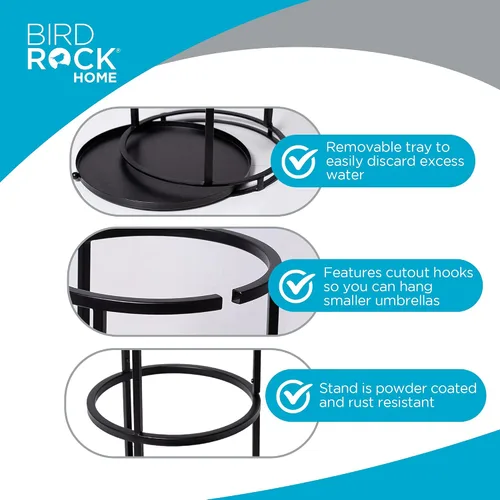 Miniatura 6 de BIRDROCK HOME Soporte circular para paraguas con bandeja de goteo extraíble - Soporte para sombrillas - Entrada - Organizador decorativo de metal