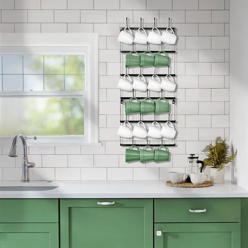 Miniatura 4 de Sorbus - Estante para Tazas para Pared - Pequeño Soporte Rústico para Tazas de Café con Montaje en Pared y 21 Ganchos, Estante de Exhibición