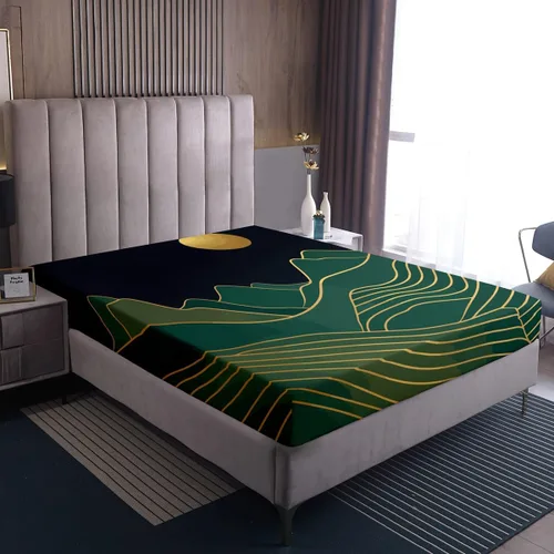 Miniatura 4 de Erosebridal Sábanas de cama modernas de mediados de siglo, sábana bajera con estampado de luna, tamaño individual, minimalismo, sábanas de montaña