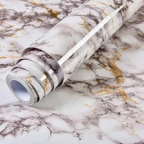 Miniatura 15 de VIOPVERY - Papel de contacto de mármol blanco y marrón, papel tapiz para despegar y pegar de 15.7 x 78.7 pulgadas, revestimiento de vinilo