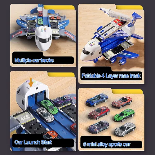 Miniatura 3 de Juguete de Avión Pista de Carreras para Niños, Plegable de 4 Capas Juego de Pista de Coche para Niños Pequeños, Avión de Juguete Transportador