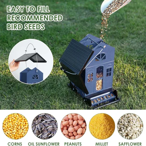 Miniatura 4 de Birdkiss Comedero para pájaros a prueba de ardillas en el exterior: serie de casas de campo para colgar - Metal - Semilla de 5 libras - Activado
