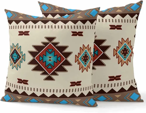 Paquete de 2 fundas de almohada decorativas de algodón, nativos americanos en los Estados Unidos, estilo indio, geométrico, 18 x 18 pulgadas,