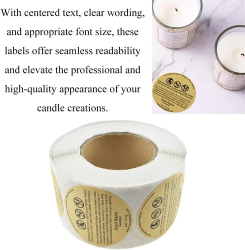 Miniatura 5 de HAHIYO 500 calcomanías de advertencia de velas circulares marrones de 1.5 pulgadas, etiquetas adhesivas de seguridad de papel kraft para hacer velas