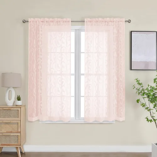 Miniatura 80 de OWENIE Furman - Juego de 2 paneles de cortinas traslúcidas negras de 24 pulgadas de largo, cortinas semitransparentes de jacquard ligeras y aireadas