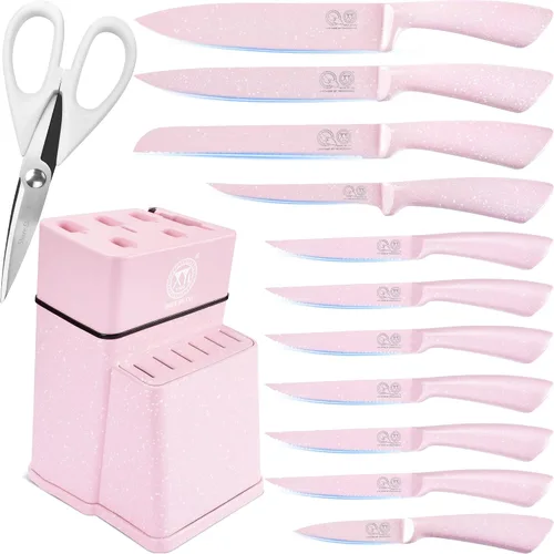 Miniatura 10 de XYJ juego de bloque con cuchillos de cocina, de acero inoxidable, con soporte, juego de cuchillos de chef profesional japonés, cuchillos para carne