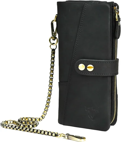 Miniatura 87 de Genuino Caballo Loco Cuero Regalo de Viaje Moneda Bolsillo Tarjetero Organizador Largo Cadena Rfid Cartera Monedero Con Broche Para Hombres Hombres