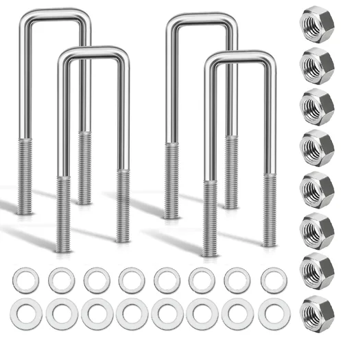 4 Piezas de Pernos en U Cuadrados Galvanizados en Caliente, 2 pulgadas de ancho, (1/2" D x 2 1/16" W x 6 5/16" L) Pernos en U para Remolque de Barco