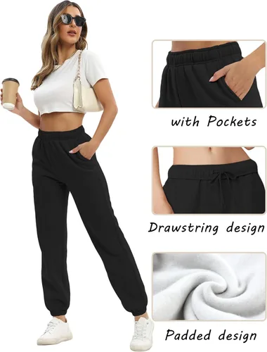 Miniatura 4 de Baccarri Pantalones deportivos casuales de forro polar para mujer, cintura alta, con parte inferior de cincha, pantalones deportivos holgados