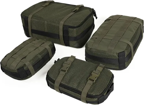 Miniatura 13 de Juego de 4 cubos de embalaje tácticos, bolsa de almacenamiento de malla compresible, organizador portátil Edc Molle.