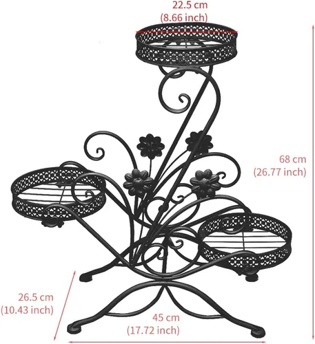 Miniatura 5 de Soporte para plantas de 3 niveles, estantes de metal para flores, soporte de exhibición de plantas para interiores y exteriores, soporte para macetas