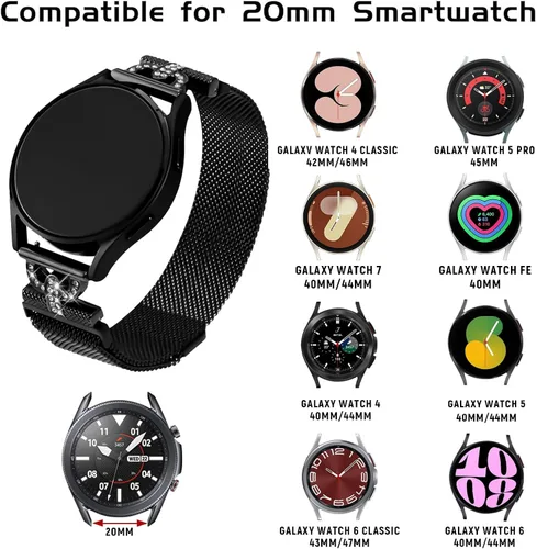 Miniatura 3 de Bandas magnéticas compatibles con Samsung Galaxy Watch 7/FE/6/5/4 1.575 in 1.732 in, 5 Pro, Watch 4/6 Classic 1.654 in 1.811 in 1.693 in 1.850 in