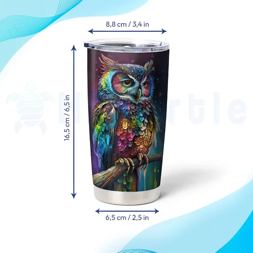Miniatura 3 de Hyturtle Vaso Personalizado para Amantes de Búhos - Vaso de Café de Acero Inoxidable con Impresión de Búhos y Nombre Personalizado 590 ml con Tapa