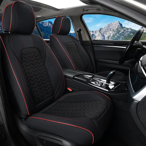 Miniatura 23 de Coverado Juego completo de fundas de asiento, fundas de asiento de piel sintética transpirable de 5 asientos para automóviles, funda de asiento
