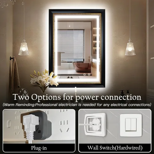 Miniatura 7 de ROLOVE Espejo antiguo negro y dorado de 23 x 33 pulgadas para pared, espejos vintage iluminados para baño con antivaho, marco impermeable, vidrio