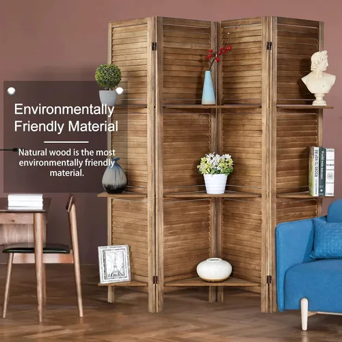 Miniatura 2 de ROSE HOME FASHION Divisor de habitación de madera de 4 paneles de 5.6 pies, paneles de pantalla de privacidad plegables de madera, divisor
