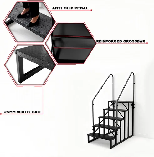 Miniatura 5 de Escalera de taburete de 5 escalones, peldaños para bañera de hidromasaje con pedales antideslizantes y 2 pasamanos, escaleras de RV al aire libre