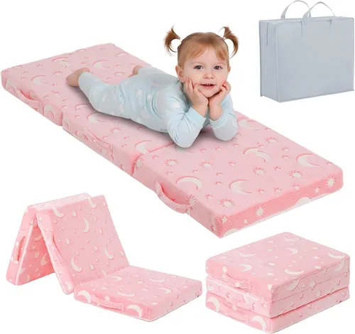 Miniatura 16 de Tiita Colchón de suelo plegable para niños, futón de felpa o tapete de suelo con bolsa de almacenamiento, tapete para siesta de piso para niños