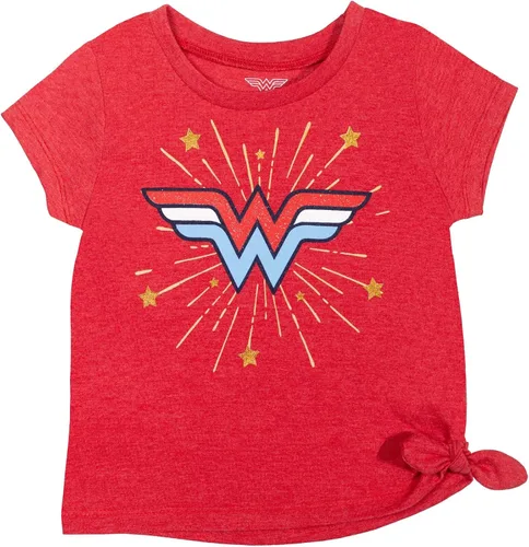 Miniatura 2 de DC Comics Conjunto de camiseta de la Liga de la Justicia Mujer Maravilla y pantalones cortos de delfín retro activo para bebés y niños grandes