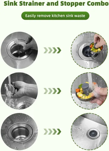 Miniatura 4 de Tapón universal para fregadero de cocina, tapón de fregadero de cocina desplegable 3 en 1 con carcasa envuelta de acero inoxidable cromado